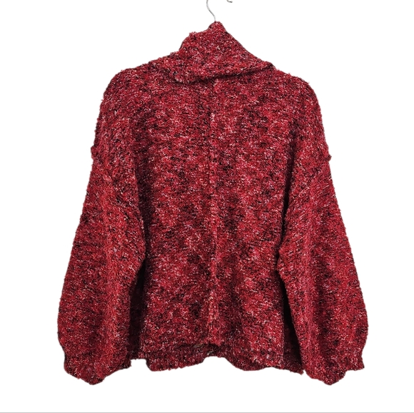 New POL Cozy Red Knit Turtleneck Sweater Size M Oversized Chunky Bohemian - Picture 2 of 3